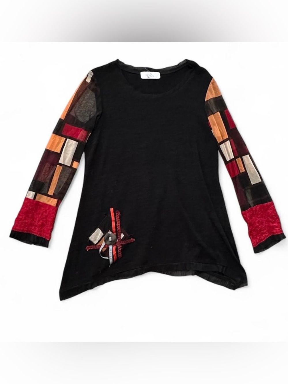 Long Sleeve Patchwork Tunic Top - Multicolor Sleeves